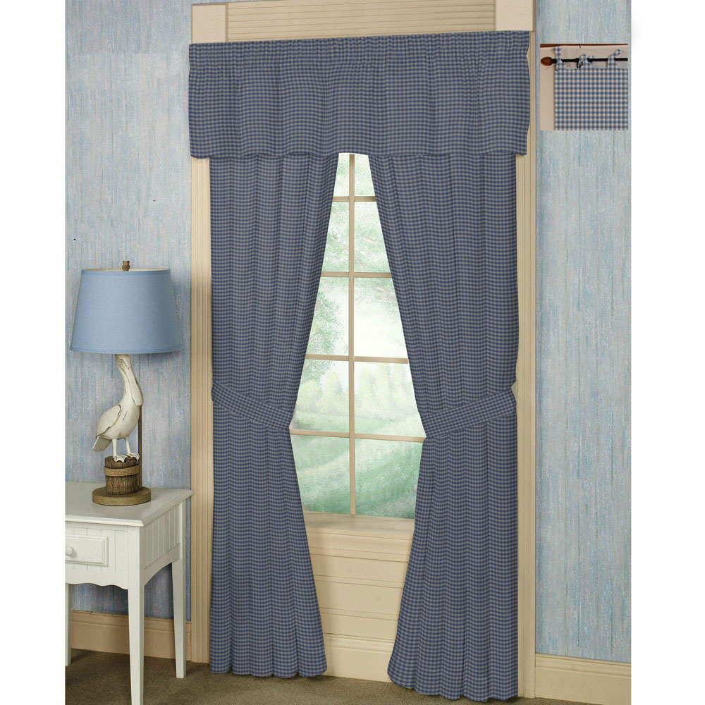 Blue & ecru gingam checks bed curtain 40"w x 84"l