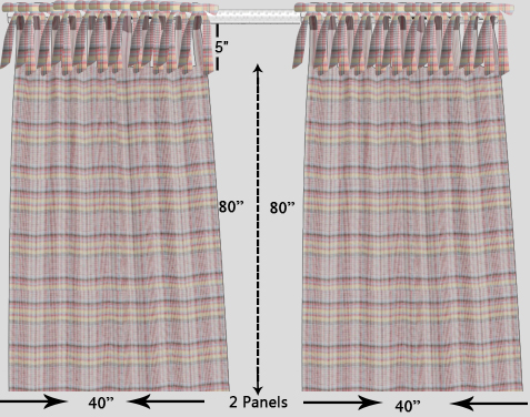 Red Lines and Off White Plaid bed curtain 40"w x 84"l