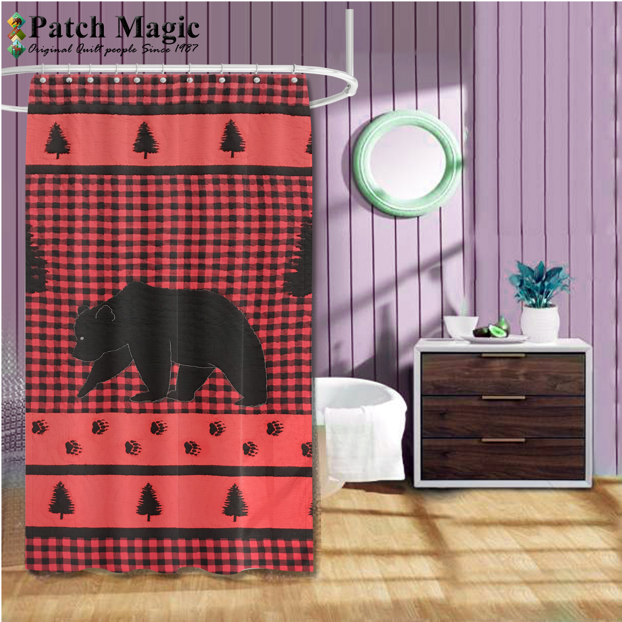 Bear Track Shower Curtain 72"W x 72"L