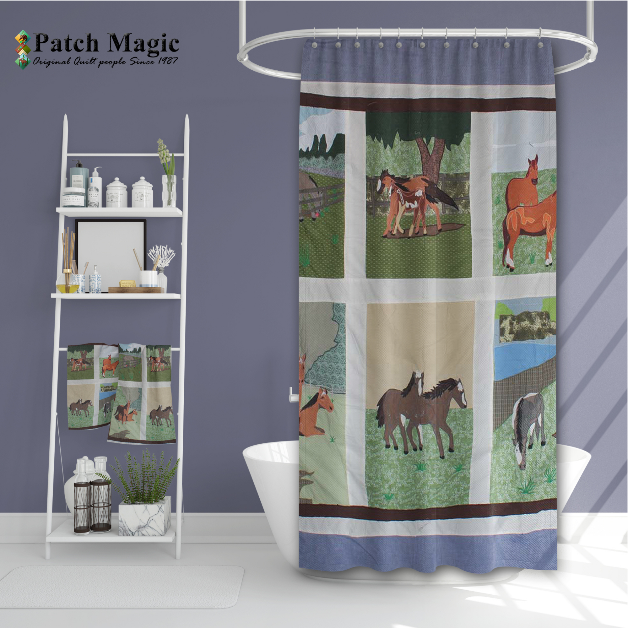 Horse Friends Shower Curtain 72"W x 72"L