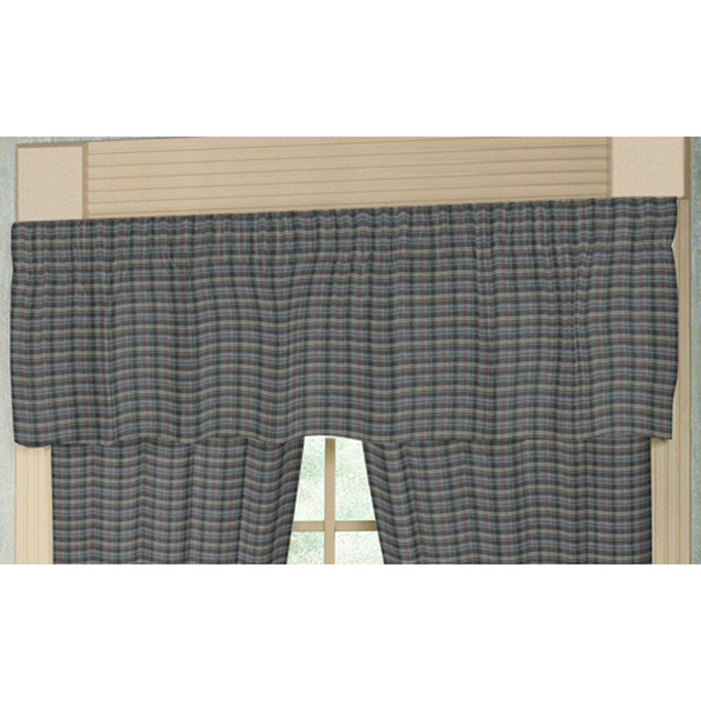 Navy and Light Blue plaid Curtain Valance 54"W x 16"L