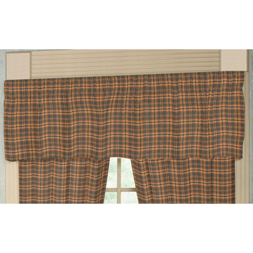 Gold and Brown Plaid Curtain Valance 54"W x 16"L