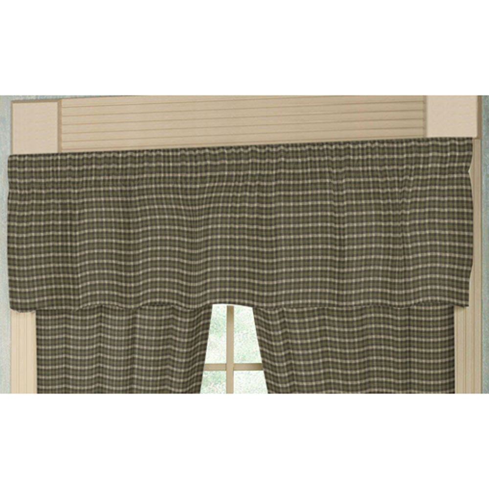Olive Green and Ecru Checks curtain valance ( bcty cordinate) 54"w x 16"l