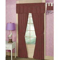 Red Check Plaid Window Curtain 40"W x 84"L