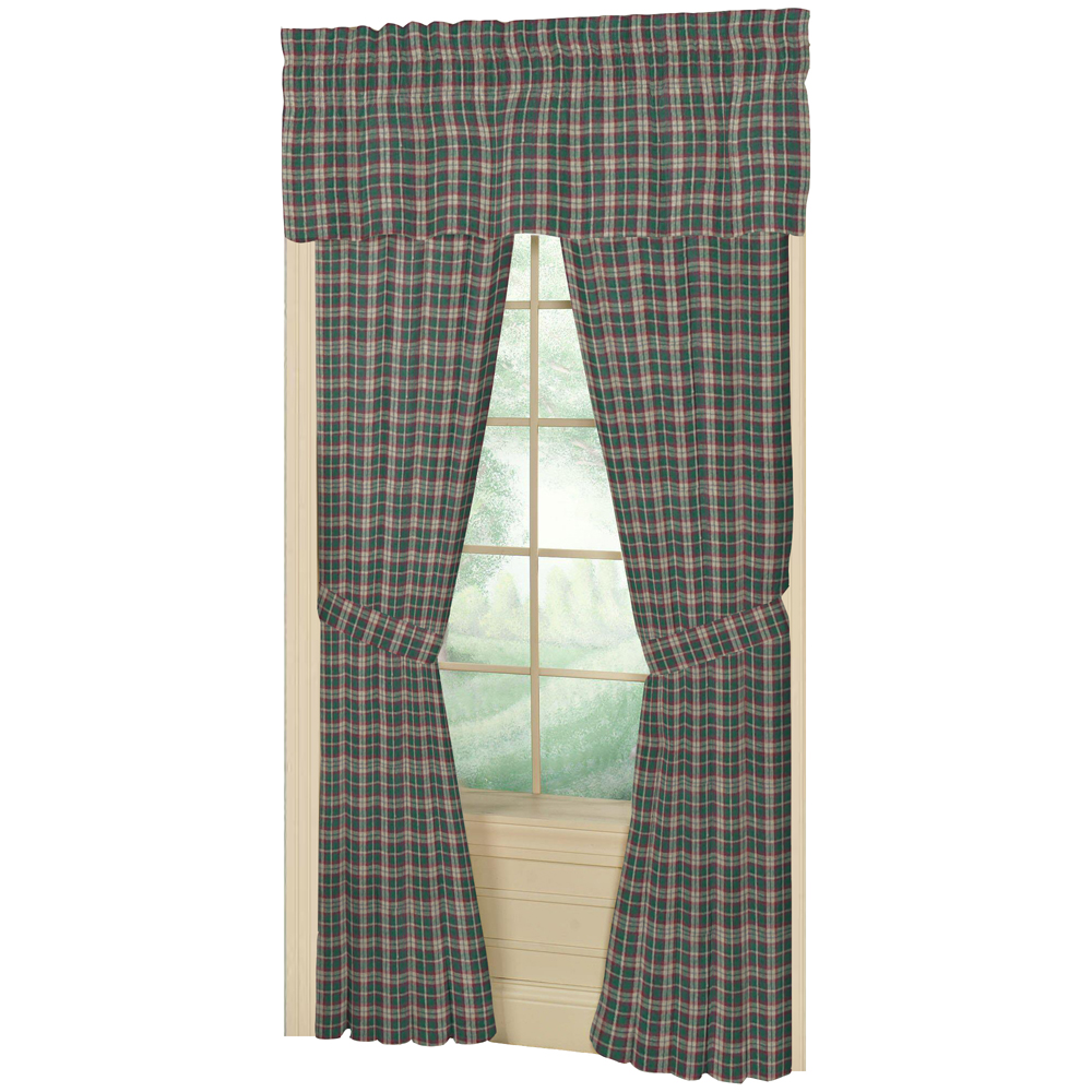 Green and Muddy Red Plaid Window Curtain 40"W x 84"L
