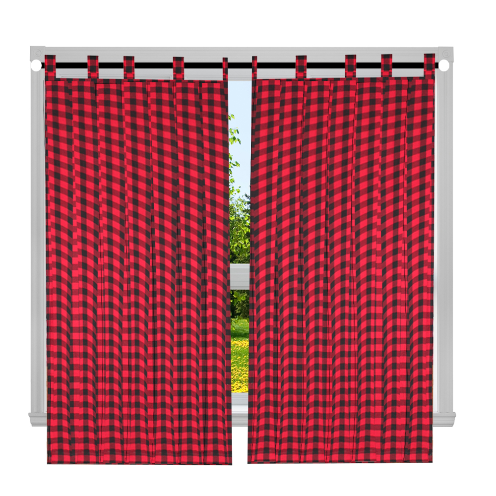 Red and Black Twill Buffalo Check Window Curtain 40"W x 63"L