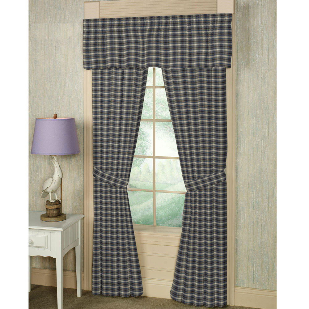 BLUE BLACK PLAID  WINDOW CURTAIN 40"X84"