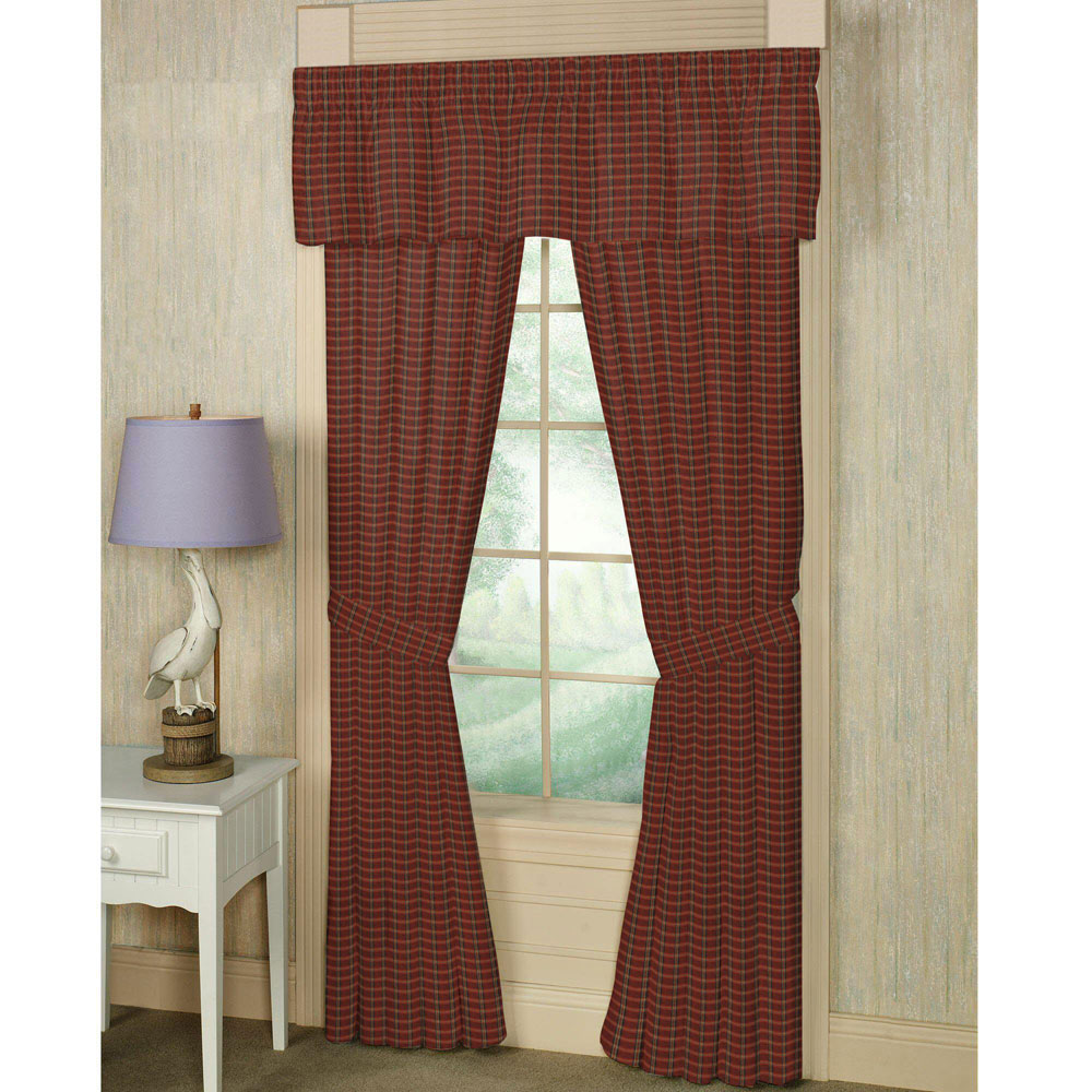 Red Plaid Window Curtain 40"W x 84"L
