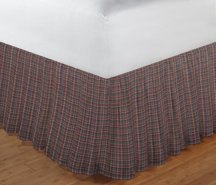 Maroon and Black Plaid  Bed Skirt California King Size 72"W x 84"L-Drop 18"