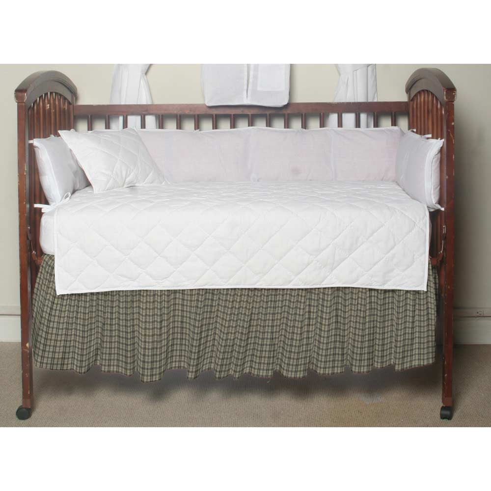 Cream Plaid with Light Olive Lines Crib Bed Skirt 28" x 53"-Drop-13"