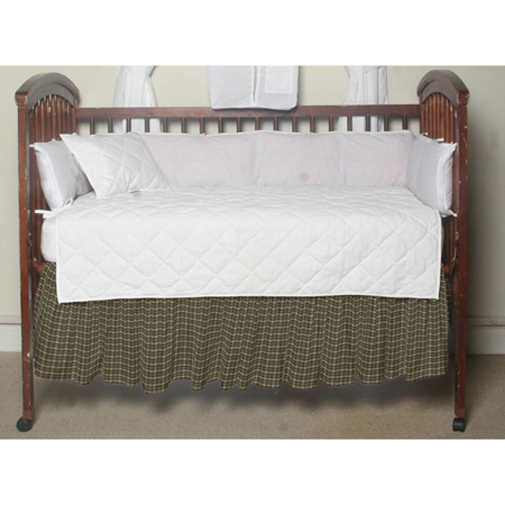Olive Green and Ecru Checks Crib Bed Skirt 28" x 53"-Drop-13"