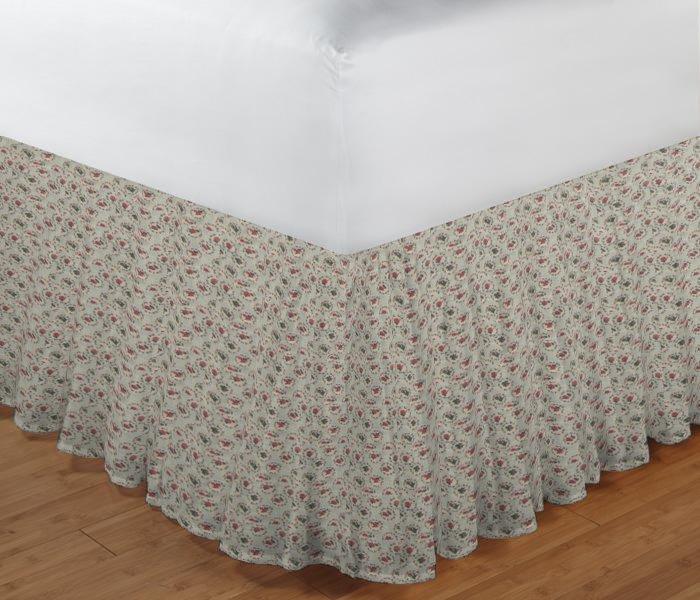 Roses Print on Beige Bed Skirt King Size 78"W x 80"L-Drop 18"