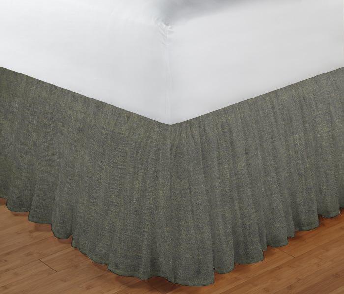 Dark Spruce Blue Chambray Bed Skirt King Size 78"W x 80"L-Drop 18"