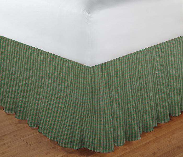 Hunter Green and Tan Check Bed Skirt King Size 78"W x 80"L-Drop 18"