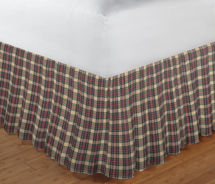 Cream Tartan Plaid Bed Skirt King Size 78"W x 80"L-Drop 18"