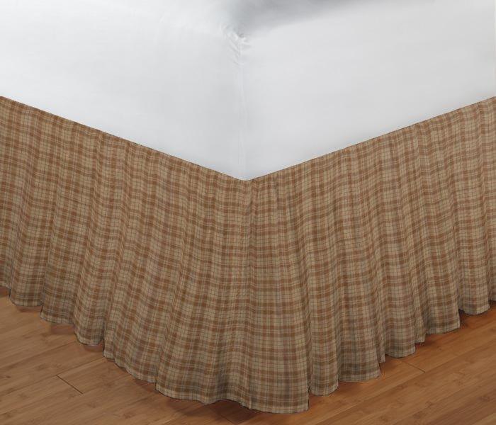 Brown Check Plaid Bed Skirt King Size 78"W x 80"L-Drop 18"