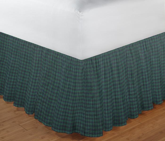Green and Blue Gingam Bed Skirt King Size 78"W x 80"L-Drop 18"