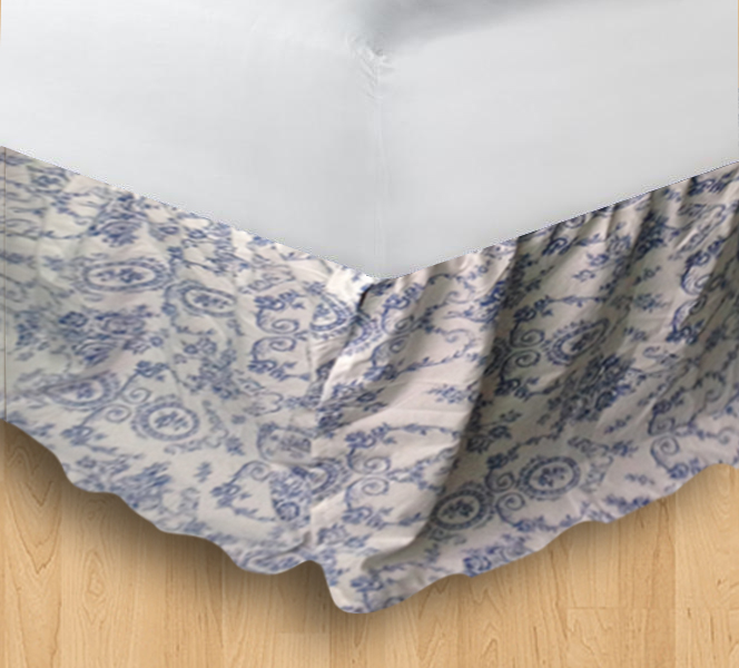 Blue Wisteria luxury king bedskirt ruffled - drop-20"