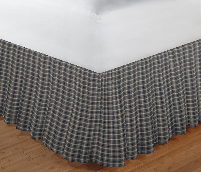 Blue Black Grey Plaid Bed Skirt Queen Size 60"W x 80"L-Drop-18"