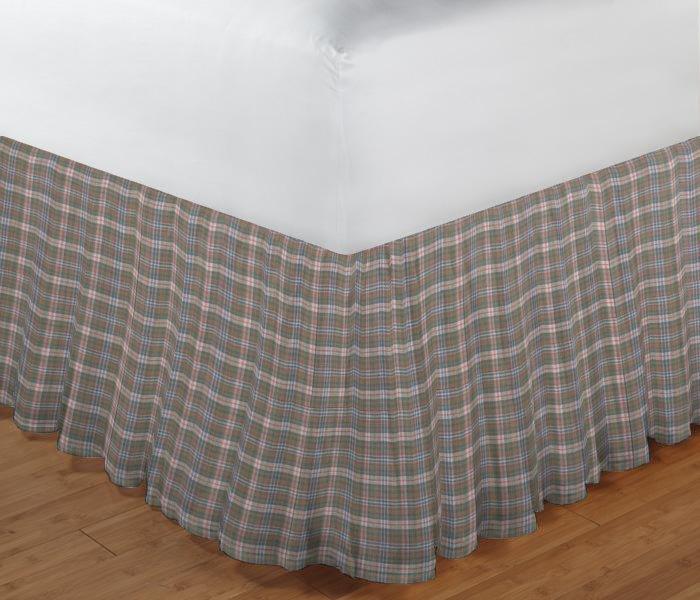 Blue Grey Orange Plaid Bed Skirt Queen Size 60"W x 80"L-Drop-18"