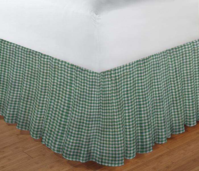 Green Pin Check Bed Skirt Queen Size 60"W x 80"L-Drop-18"