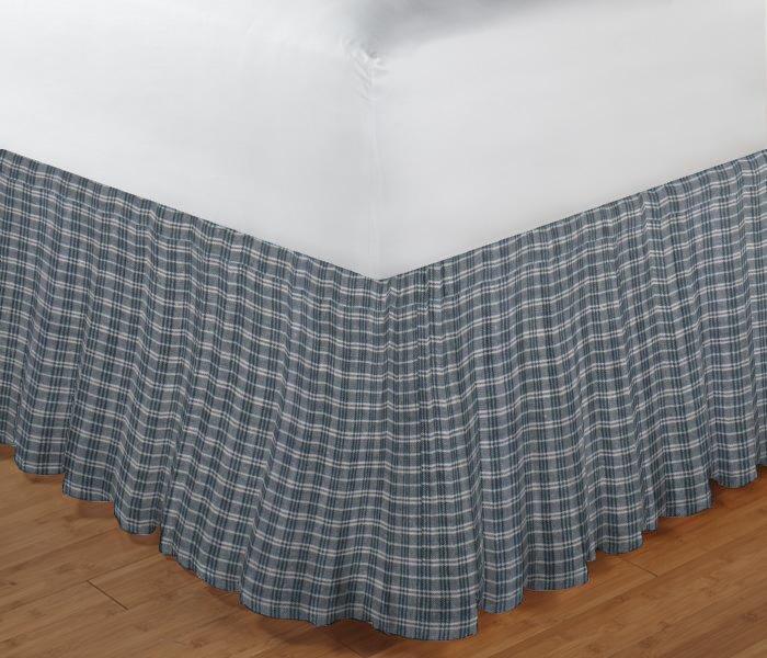Light Blue Check Plaid Bed Skirt Queen Size 60"W x 80"L-Drop-18"