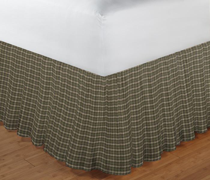 Olive Green and Ecru Checks Bed Skirt Queen Size 60"W x 80"L-Drop-18"