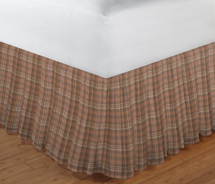 Dark and Light Brown Plaid Bed Skirt Queen Size 60"W x 80"L-Drop-18"