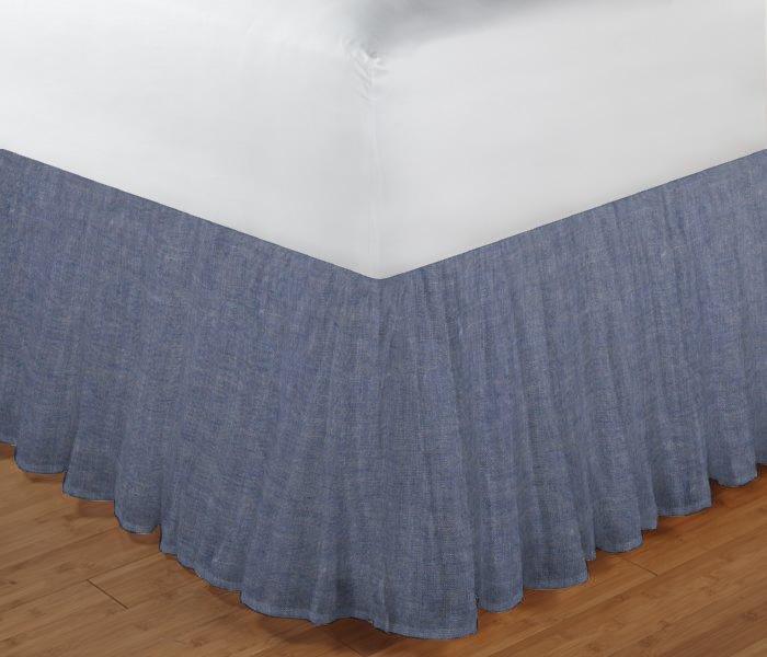 Light Blue Denim Chambray Bed Skirt Queen Short Drop, Size 60"W x 80"L-Drop-13"
