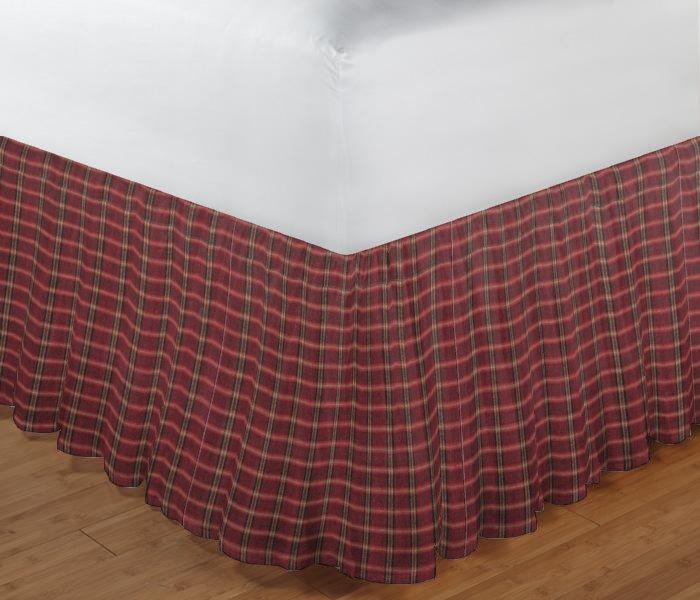 Rustic Red Large Check Bed Skirt Twin Size 39"W x 76"L-Drop-18"