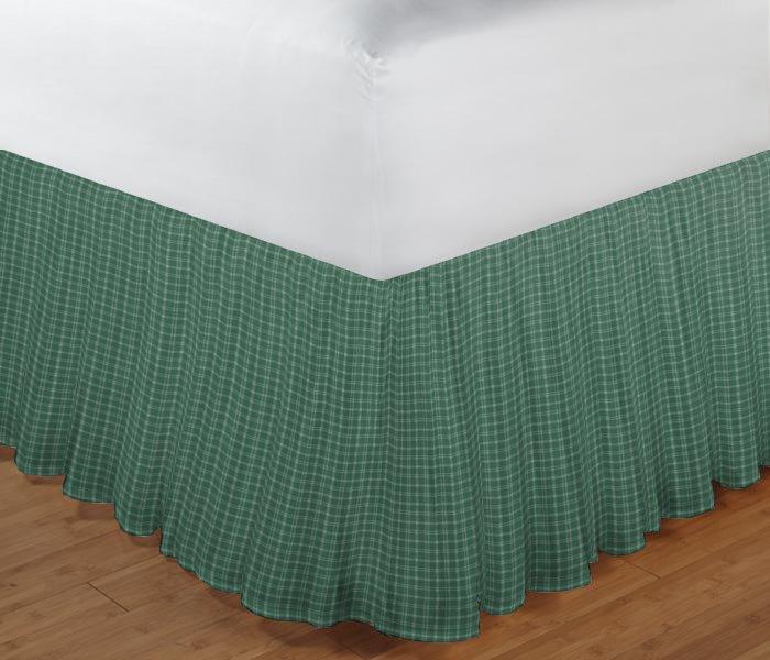 Green Check Plaid With White Bed Skirt Twin 39"W x 76"L-Drop-18"
