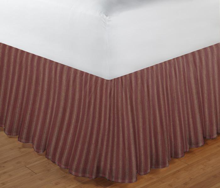 Tea Dye Stripes with Red Bed Skirt Twin Size 39"W x 76"L-Drop-18"