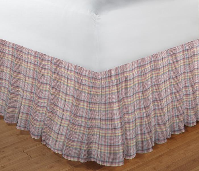 Red Lines and Off White Plaid Bed Skirt Twin Size 39"W x 76"L-Drop-18"