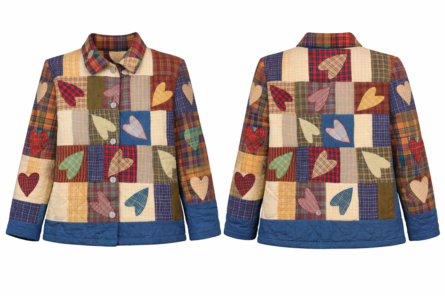 Country Hearts Quilted Cotton Jacket | Quilted, Reversible, Regular Fit, Soft Cotton Filling | Small