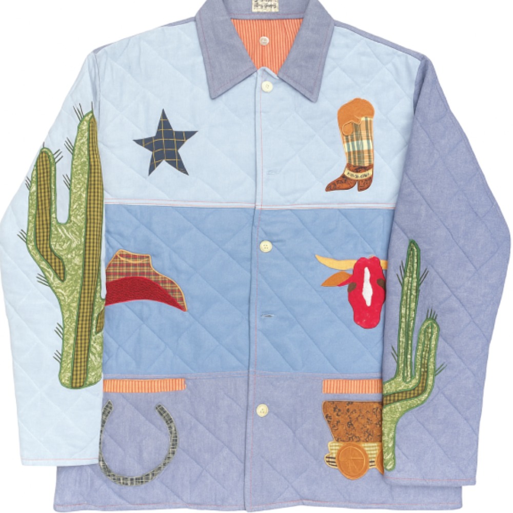 Colorful Cowboy Icon Appliqué Quilted Shacket with Cactus & Boot