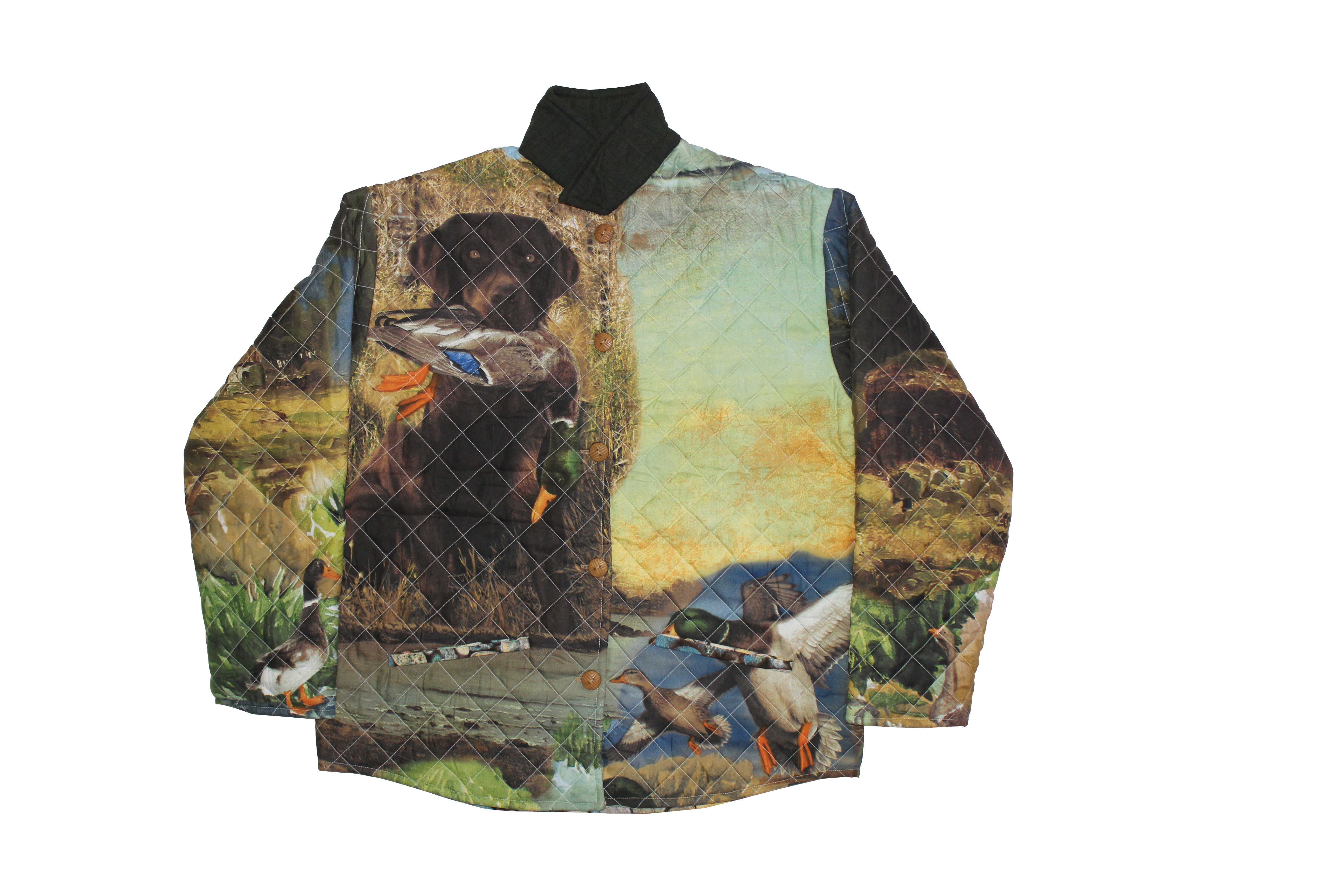 Vintage Duck Hunting & Labrador Quilted Canvas Jacket &ndash; Outdoor Graphic Art Coat
