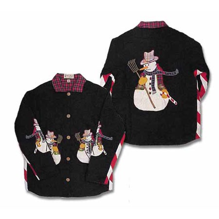 Snowman Christmas Reversible Quilted Cotton Jacket &ndash; Handmade Appliqu&eacute; Holiday Winter Jacket by Patch Magic