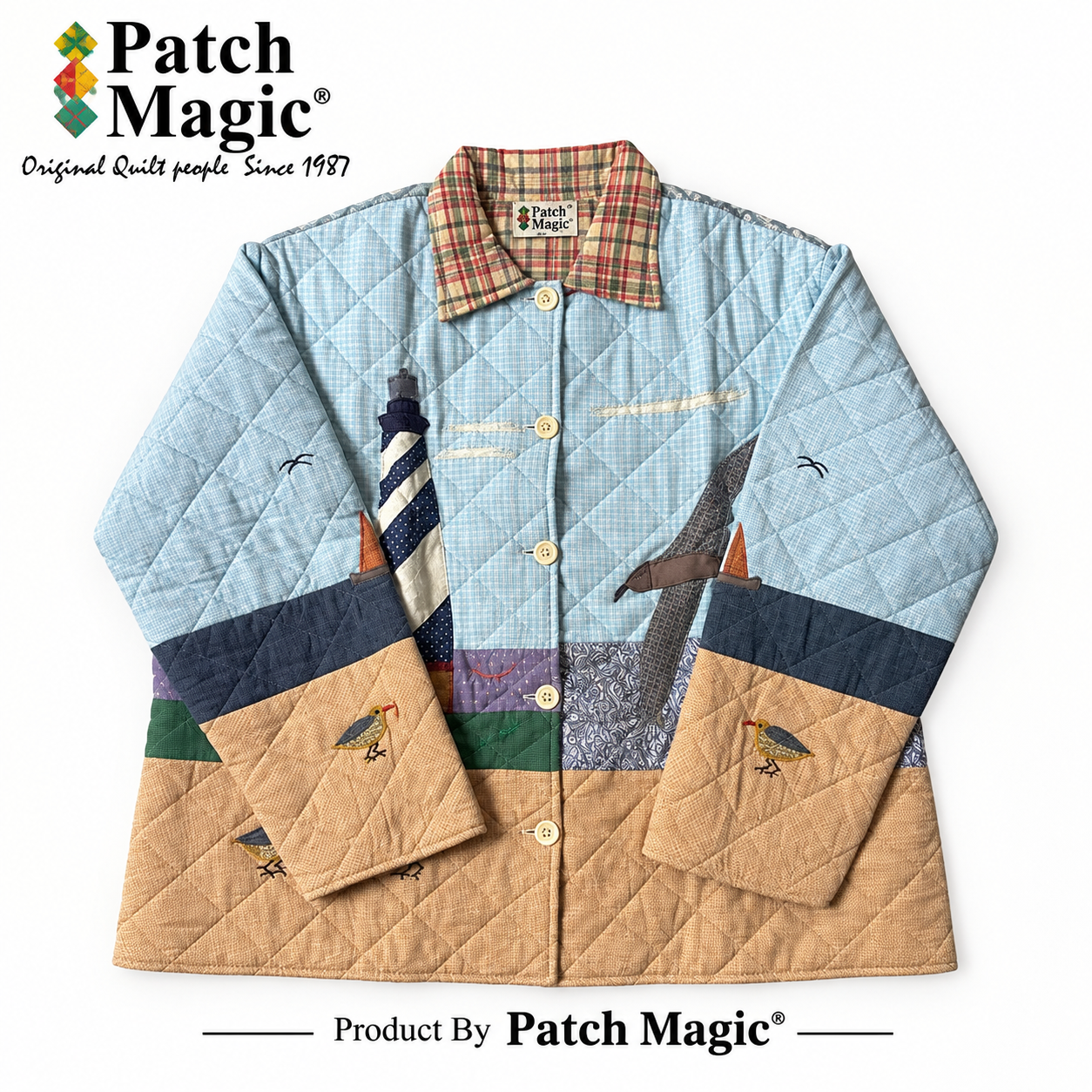 Lighthouse by Bay Reversible Quilted Cotton Jacket | Artfully Crafted, Regular Fit, Filled with Soft Cotton