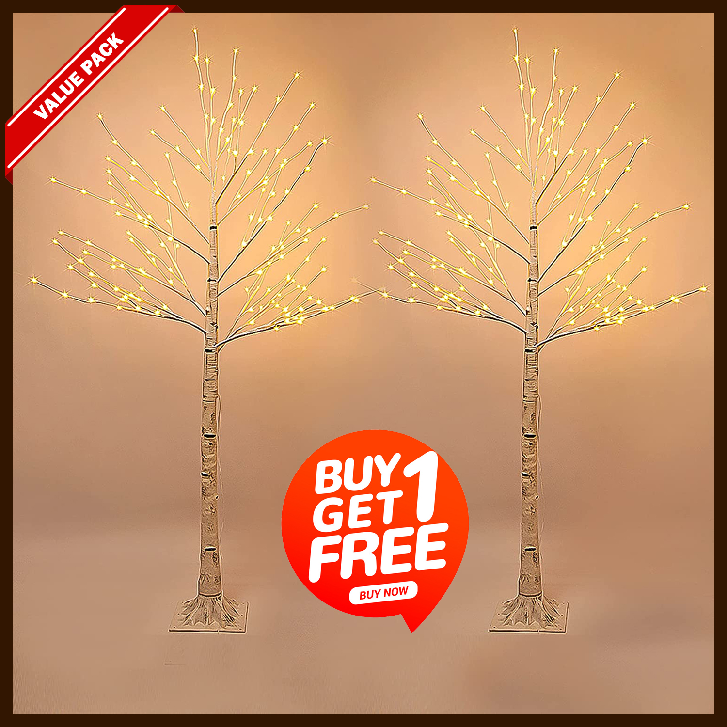 Buy Now Pair of LED Trees for $199, Pre-lit LED Light Christmas tree, 7 Ft Height White birch tree with 160 Warm White LED Bulbs, Study lights with 5 Meters extension wire.