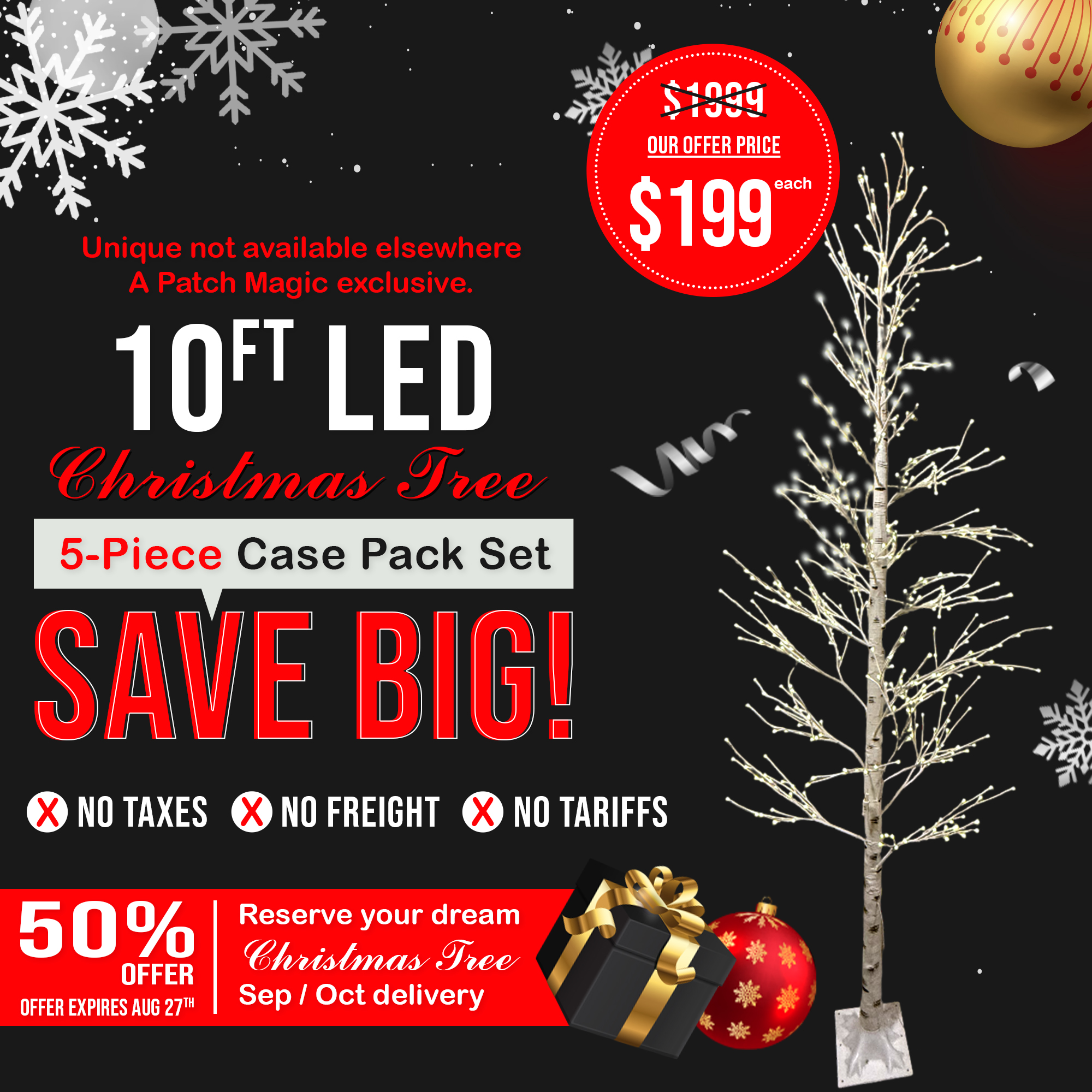 10-Ft Led Patch Magic Christmas Tree With 500 Warm White LEDs. Get Two trees out of one, a 7-Foot and 10-Foot and Get free 20$ Remote Control, Featuring Several Lighting Modes. - Pre-lit Trees- Prebook Now