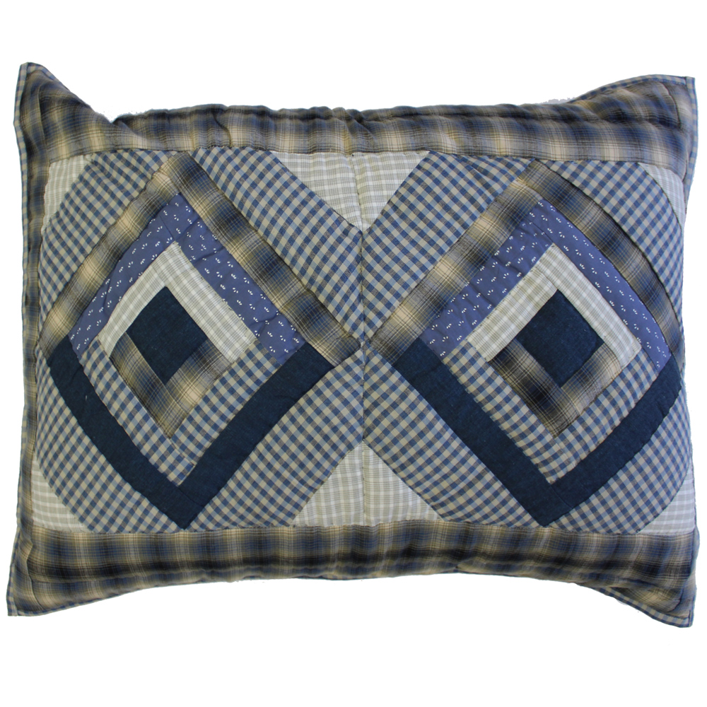 Blue Log Cabin Pillow Sham 27"W x 21"L