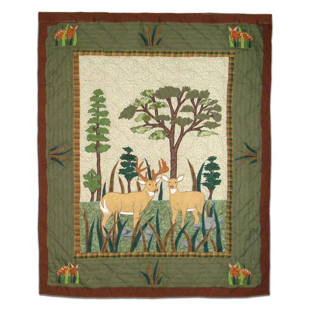 Whitetail Deer Grove Crib Quilt 36"W x 46"L