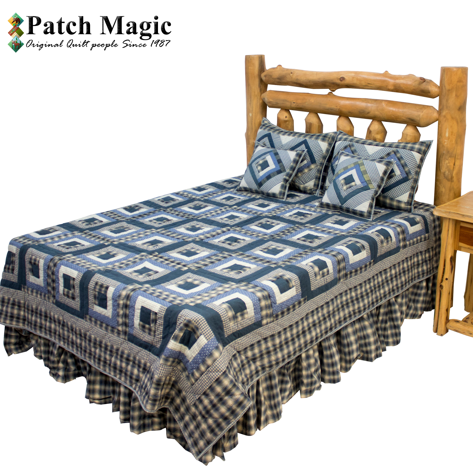 Blue Log Cabin King Quilt 105"W x 95"L