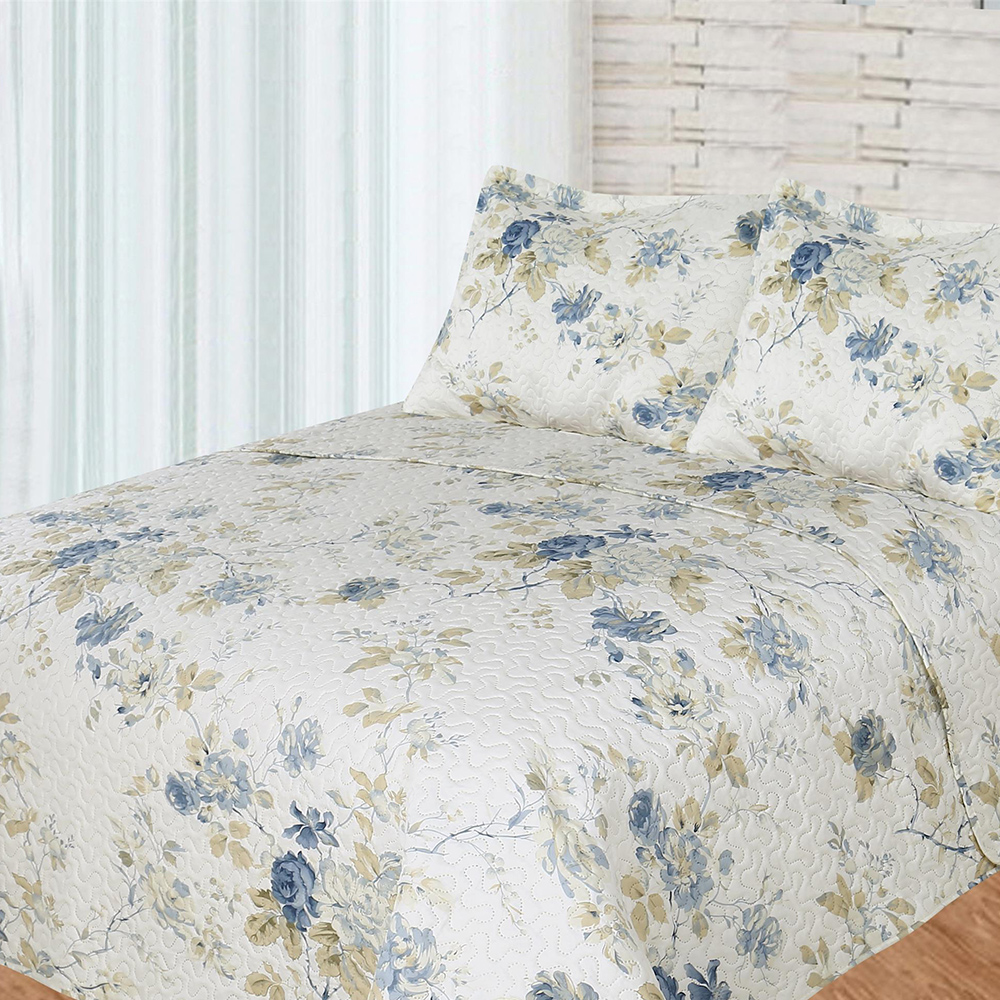 Blue Roses 3 piece set, Quilt King-108"x92", 2-Standard Pillow Shams