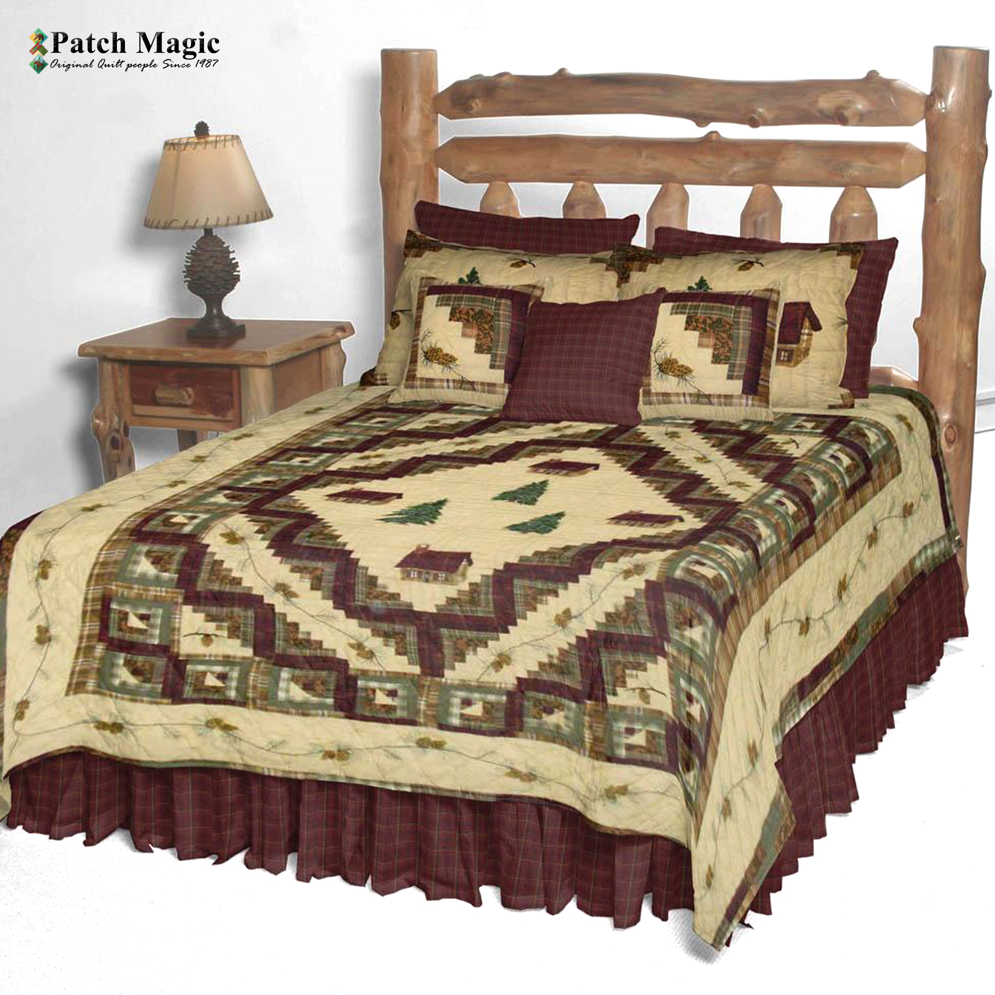 Forest Log Cabin King Quilt 105"W x 95"L