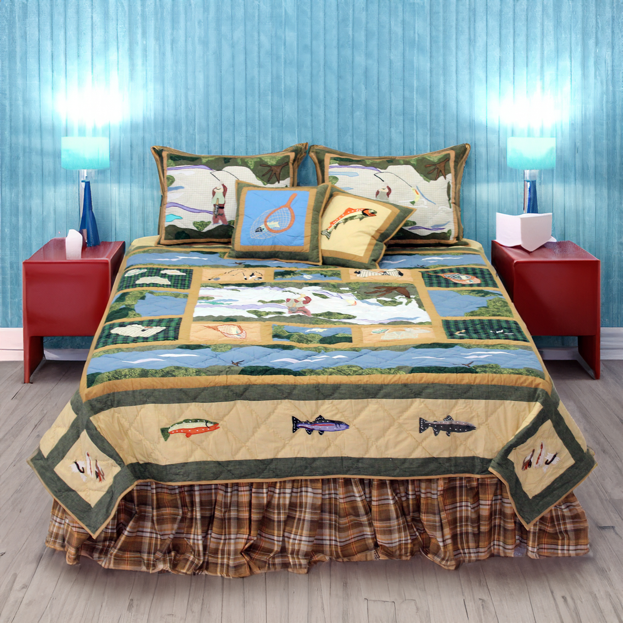 Fly Fishing Queen Quilt 85"W x 95"L
