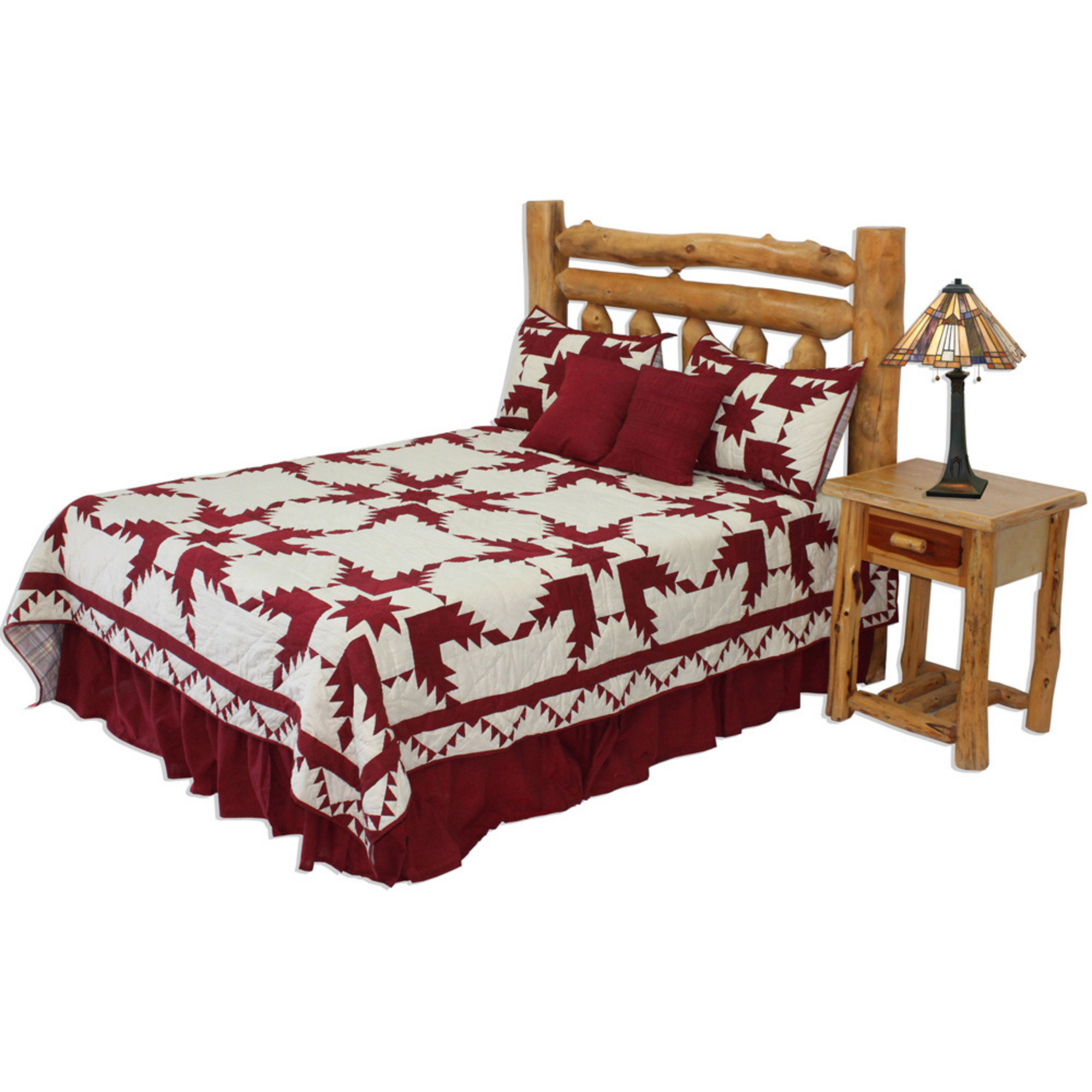 Red Feathered Star Queen Quilt 85"W x 95"L