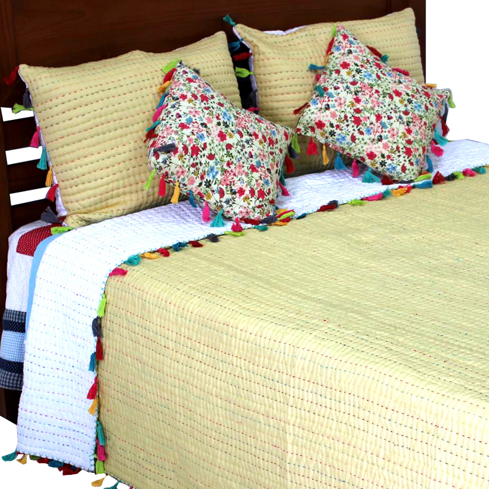 Tassled Kantha Twin Quilt 65"W x 85"L