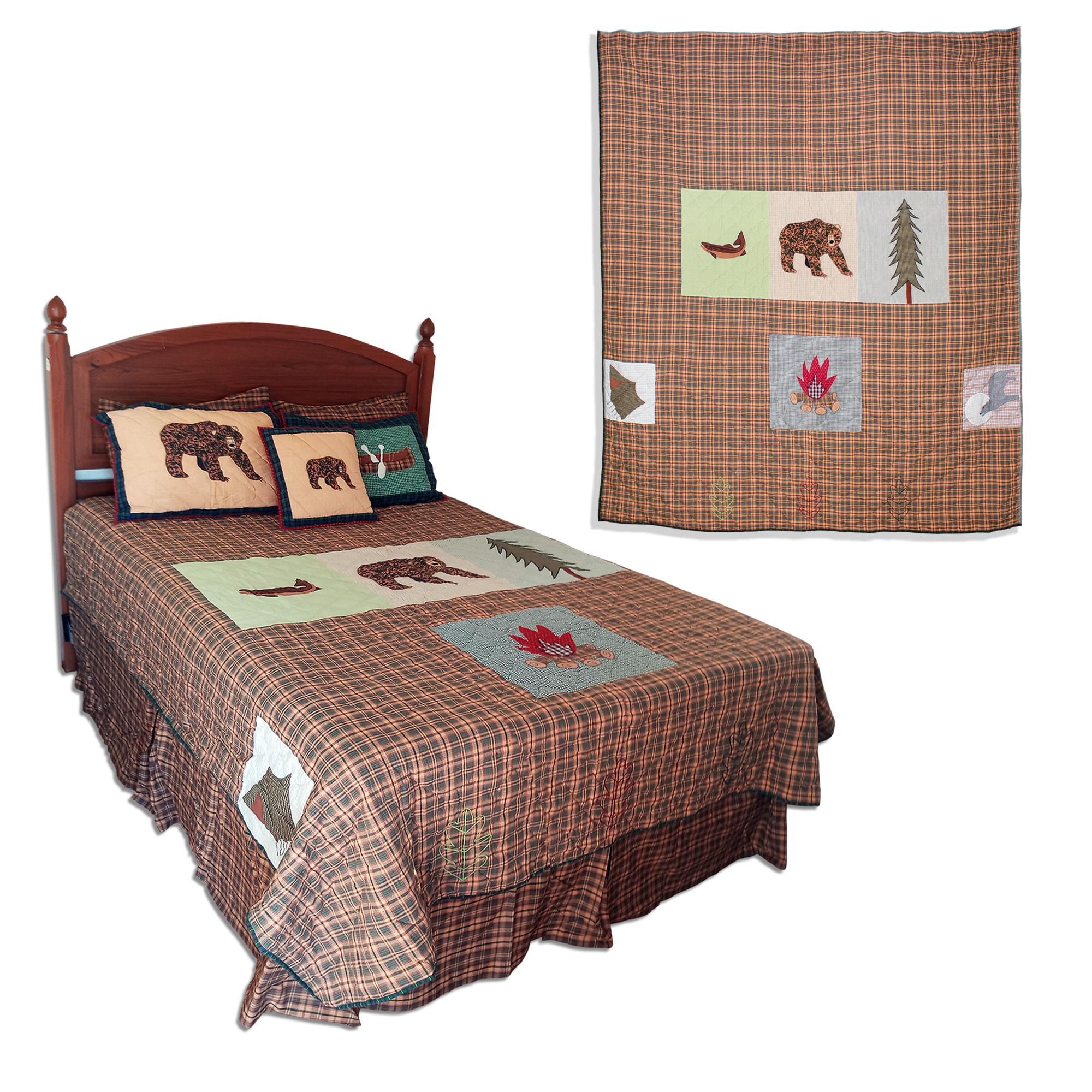 Backwoods Trek, Gold and Brown Plaid Super King Quilt 110"W x 96"L