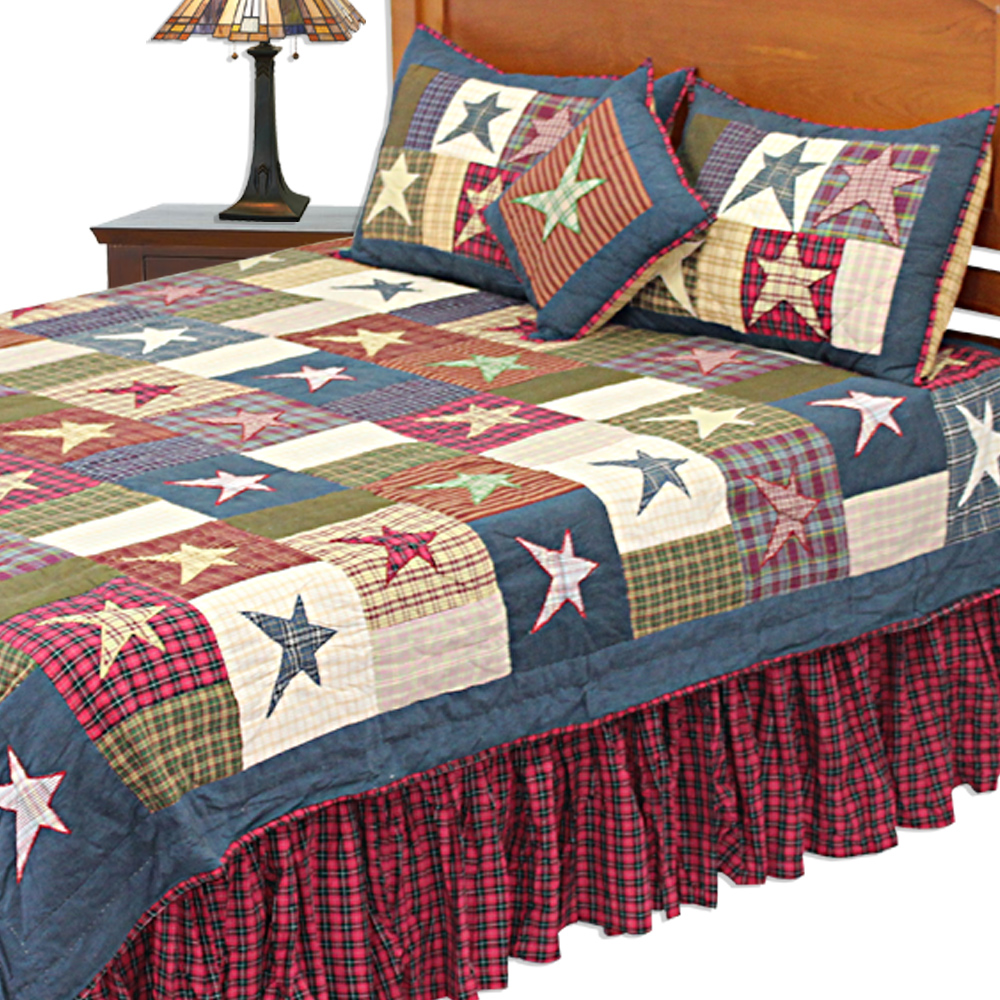 Homespun Star Super King Quilt 110"W x 96"L